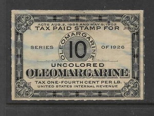 US Revenues: Taxpaid Oleomargarine Stamp Springer #FE65a; 10 lb 1926; Uncolored - Imagen 1 de 2