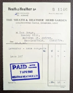 1948 Heath & Heather Herb Garden Eynsford Kent Lavender Invoice - Picture 1 of 1