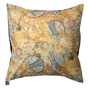 World Atlas Cushion Cover Decor Scatter Case Nautical Map Earth Compass Travel