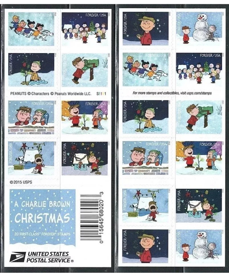 Mint US Pane of Charlie Brown Xmas Stamps  Postage Stamps - Image 1 of 1