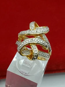Vintage Ross Simons 18k Yellow Gold Vermeil Over 925 Twisted Crossover Ring - Picture 1 of 8