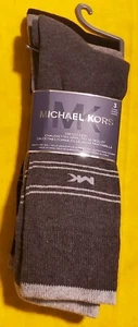 Michael Kors Logo Men's Dress Crew Socks 3 pair Gray/midnight 7-12 smooth toe - Picture 1 of 8