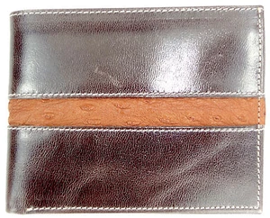 CARTERA DE CUERO DE BECERRO T. MARCUS DOBLE PLIEGUE RFID Bloqueo Vegetal Bronceado Avestruz  - Imagen 1 de 8