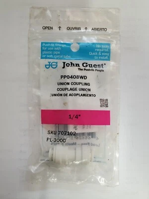 John Guest PP0408WD Push Fit Union Coupling 1/4", Lot of 1 - Image 1 of 2