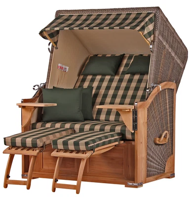 BENE LIVING Strandkorb-Set - 2-Sitzer - Schaalsee Teak - PE grau - Modell 506