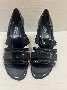 Franco Sarto Shoes Womens Sz 8.5 Dark Blue Leather Dress Heels  Peep Toe Used - Picture 1 of 13