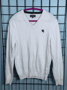 Express V-Neck Knit Sweater Mens M White Classic Preppy Grandpa Coastal - Picture 1 of 8