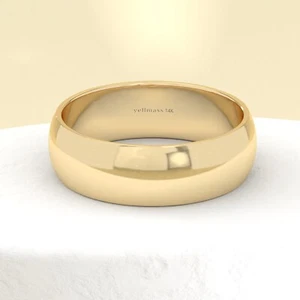 14K Yellow Gold 6mm Classic Domed Wedding Band Ring Polished Comfort Fit Unisex - Picture 1 of 7