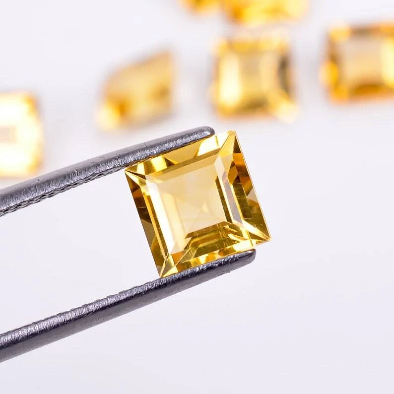 Citrine Gemstone Square Cut Shape Handmade Gemstone For Jewelry Making - Image 1 of 3