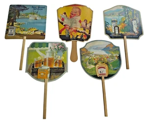 5 ~ VINTAGE Advertising Hand Fans w/ Recipes on Back RARE Lot - Picture 1 of 7