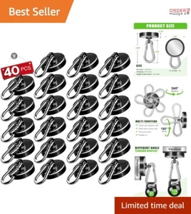 Heavy Duty Magnetic Hooks 110LBS Black 40-Pack for Garage Kitchen Organizing - Picture 1 of 8