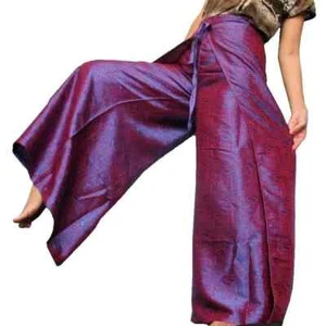 Womens Thai Fisherman Pants Silk Blend Purple Jacquard Sarong Palazzo Yoga Harem - Picture 1 of 6