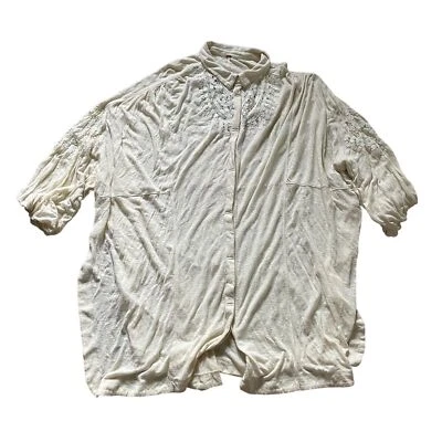 Free People Linen Button Front Blouse Top Women's Size Large Long Cream Minimali - Imagem 1 de 4