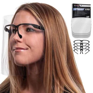 Escudos faciales negros Salon World Safety con marcos de gafas (paquete de 10) - antiniebla - Imagen 1 de 5