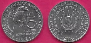 BURUNDI 5 FRANCS 2014 UNC TRUMPETER HORNBILL (BYCANISTES BUCINATOR),BIRD AND DEN - Picture 1 of 1