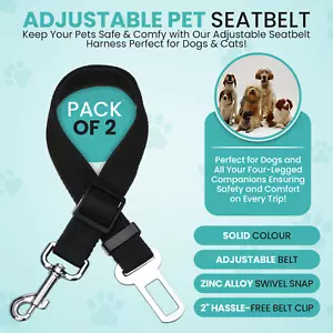 2pk Pet Dog Seat Belt | Adjustable Travel Car Safety Harnesses Lead Restraint - Picture 1 of 8