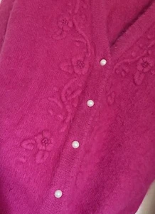 Vintage retro angora lambs wool pink cardigan pearl buttons - Picture 1 of 6