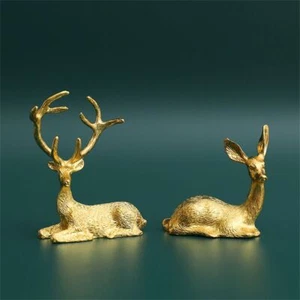Golden Table Decoration Vintage Elk Deer Statue Art Figurine Nordic Ornament - Picture 1 of 8