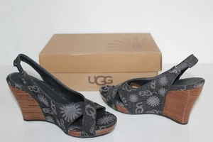 UGG Australia 1000581 schwarz 6,5 haselnussbraun Denim Keilabsatz Fersenriemen Sandalen Schuhe US 6,5 - Bild 1 von 9