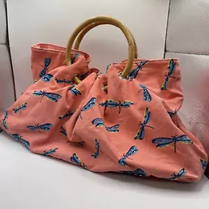 Borsa Dragonfly Design con Manico in Bambù - Corallo/Arancione/Rosa - Foto 1 di 17
