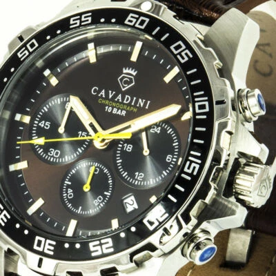 Cavadini Chronograph Herrenuhr Edelstahl 44mm Braun CV-467 Taucher-Style - Bild 1 von 4