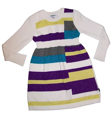 DKNY Toddler Young Girl's White Sweater Dress with Striped Color Accent (size 4) - Image 1 of 3