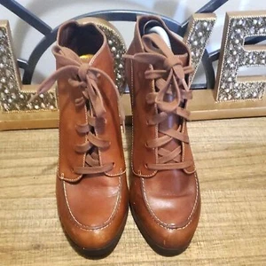 Cole Haan Women's Genuine Brown Leather High Heeled Lace Up Shoes NikeAir 9.5 - Picture 1 of 11