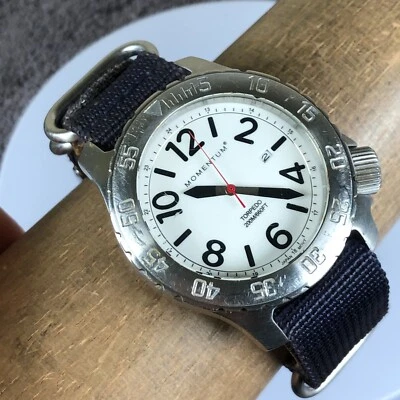 Мужские кварцевые аналоговые часы Momentum Torpedo 00002 белый циферблат дата нейлон 44 мм 8 дюймов - Изображение 1 из 4