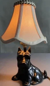 ANTIQUE BLACK SCOTTISH TERRIER DOG CAST IRON LAMP - Picture 1 of 19