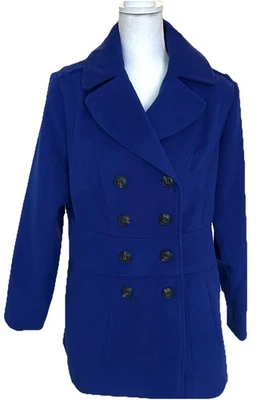 Abrigo Liz Claiborne Doble Pecho Azul Bolsillos Mediano Nuevo Sin Etiquetas Abrigo Guisante Foto 1 de 4