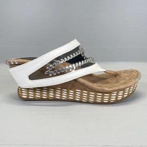 Modzori Damen-Wende-Keilsandalen Größe 7 weiß schwarz Lederriemen Schuhe - Bild 1 von 10