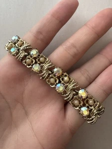Signed Coro SB Rhinestone Goldtone Bracelet  8” - Picture 1 of 7