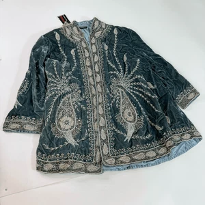L'POGEE World Over Jacket Womens 5X Teal Beaded Embroidered Velevet New Boho - Picture 1 of 10