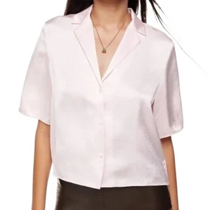 Blusa Camisa WILFRED x Aritzia Beso Manga Corta Abotonada Rubor Rosa Talla XS - Imagen 1 de 6