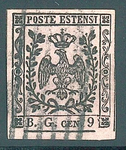 1853 ASI Modena BG large 9 cent. purple grey used with wide margins spl - Picture 1 of 2