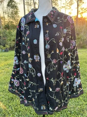 The Quacker Factory Floral Butterfly Embroidered Beaded Jacket Womens Sz 1X - Image 1 of 4