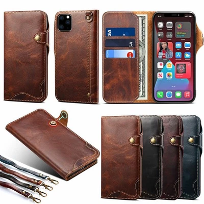 Original Genuine Cowhide Leather Flip Handy Wallet Case Cover For Apple iPhone - Image 1 of 4