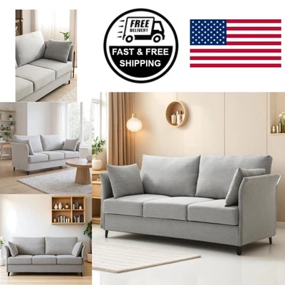 Sofá loveseat duradero de 65 pulgadas con tela de lino y marco de hierro para alta capacidad Foto 1 de 4