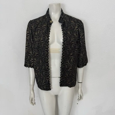 Vintage 80s Black and Gold Handmade Blazer Jacket 3/4 Sleeve Size Medium 12 - Image 1 of 4