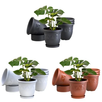 Blumentopf 5er Set mit Untersetzer Pflanztopf Blumenkübel Pflanzkübel Übertopf - Bild 1 von 4