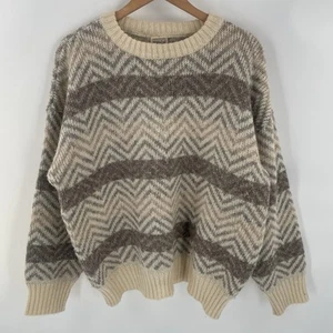 Vintage Hilda Ltd Beige Cream 100% Irish Wool Crewneck Sweater - Men’s Size M - Picture 1 of 12