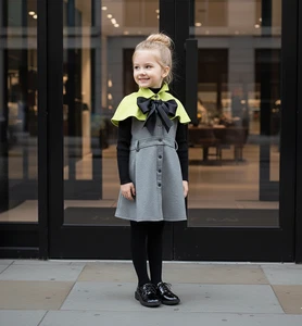 Girls Cape Dress Apple Green with Bow Soft Scuba Fabric Princess Outfit winter - Picture 1 of 10