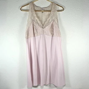 ND Intimates Pink BabyDoll Lingerie Dress Size L Cream Lace Accents Stretch - Picture 1 of 6