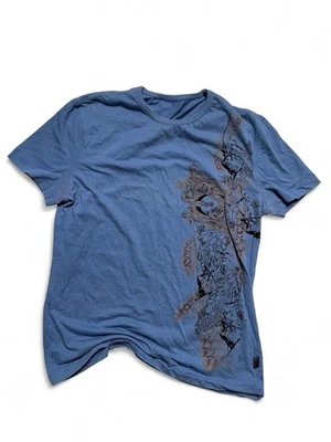 Camiseta Just Cavalli Azul Gráfico - Camisa Barroca Floral Diseñador Y2K (L/21” PTP) Foto 1 de 4