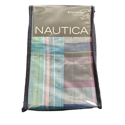 Nautica Standard Pillow Sham Tinsley Aqua Cotton One Multicolor Patchwork NIB!!! - Image 1 of 4