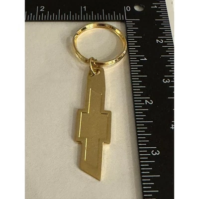 Vintage Chevrolet Chevy Bowtie Gold Tone Metal Keychain Keyring Auto Car - Image 1 of 4