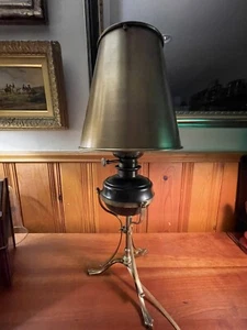 Vintage Solid Brass Table Accent Lamp, Footed, Brass Shade & Unusual Detail - Picture 1 of 10