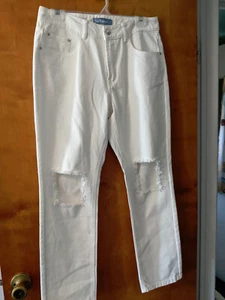 vintage BLUE RAINBOW White Jeans Size Large Cut out knees - Picture 1 of 7
