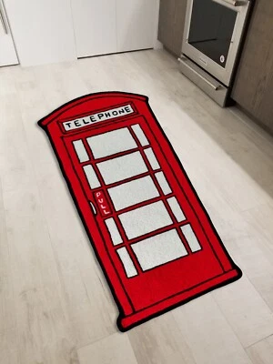 London Telephone Booth Floor Mat Modern Area Rug Living Room Accent Wool Carpet - Image 1 of 4