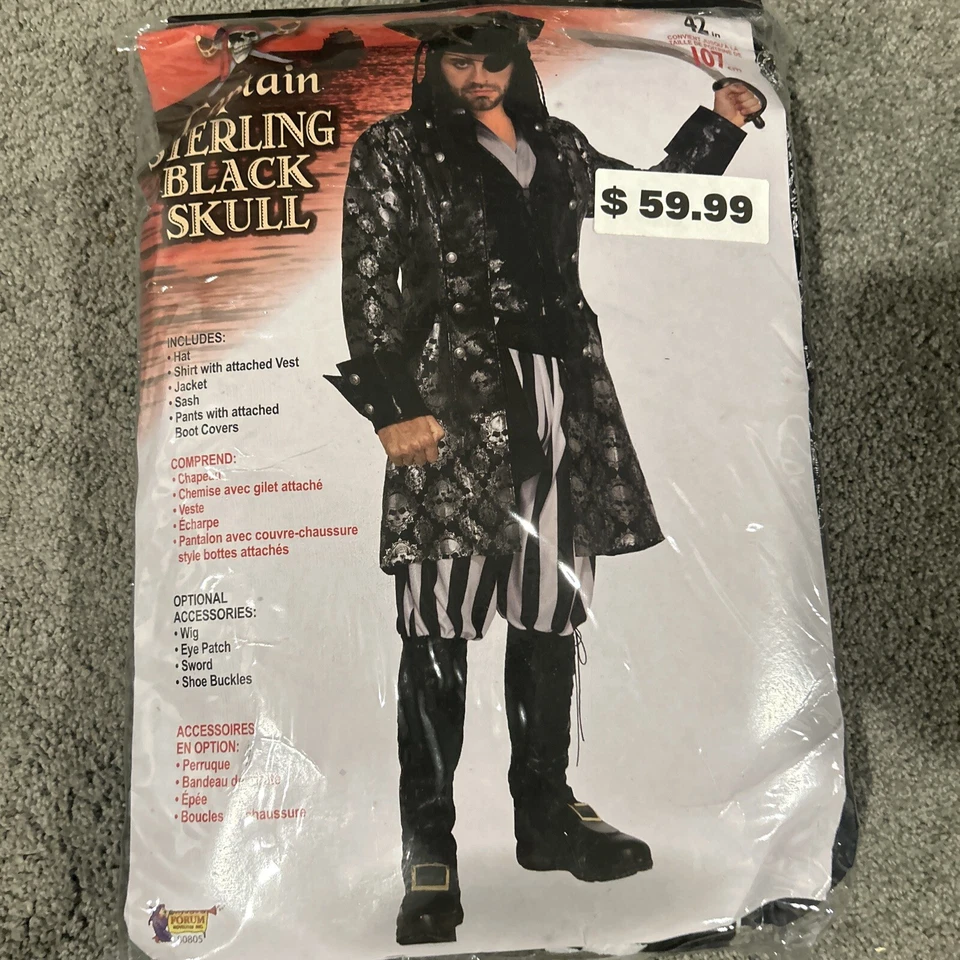 Disfraz de Capitán Esterlina Calavera Negra Pirata Halloween Adulto Hombre 42” Pecho Foto 1 de 3